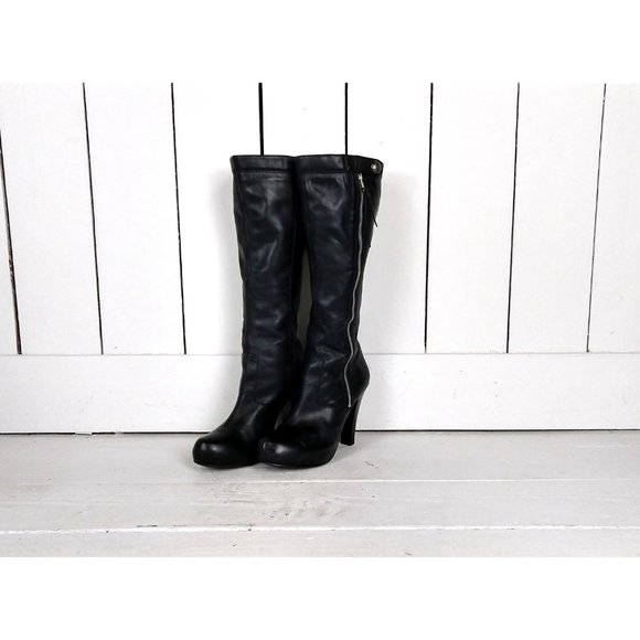 Steve Madden black leather high heel platform knee high zipper boots 7.5 - Picture 8 of 8
